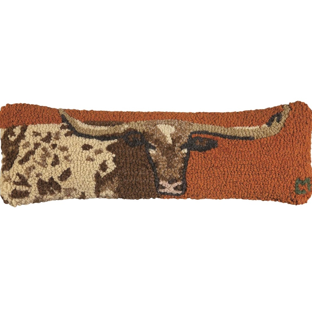 CHANDLER 4 CORNERS Longhorn Hooked Wool Pillow